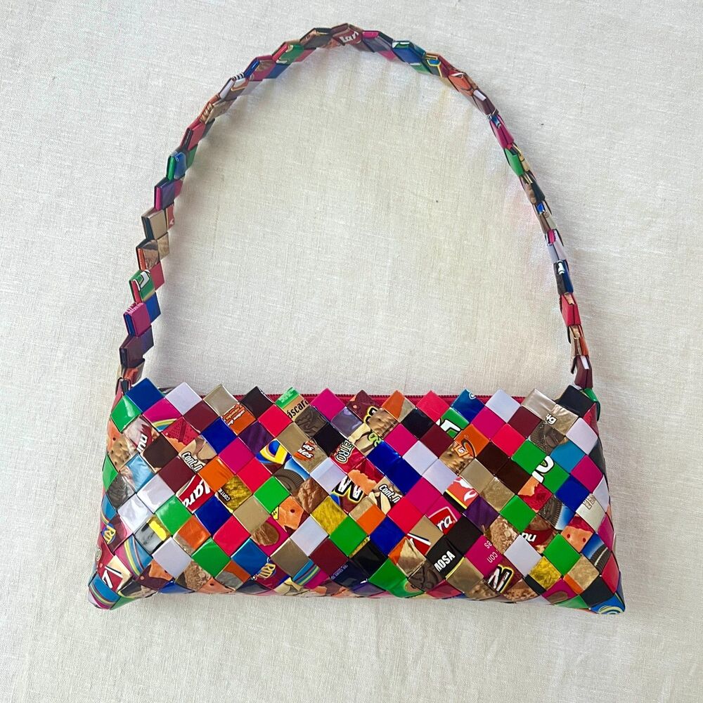Upcycled Y2K Candy Wrapper Baguette Structured Whimsical Shoulder Bag PRISTINE